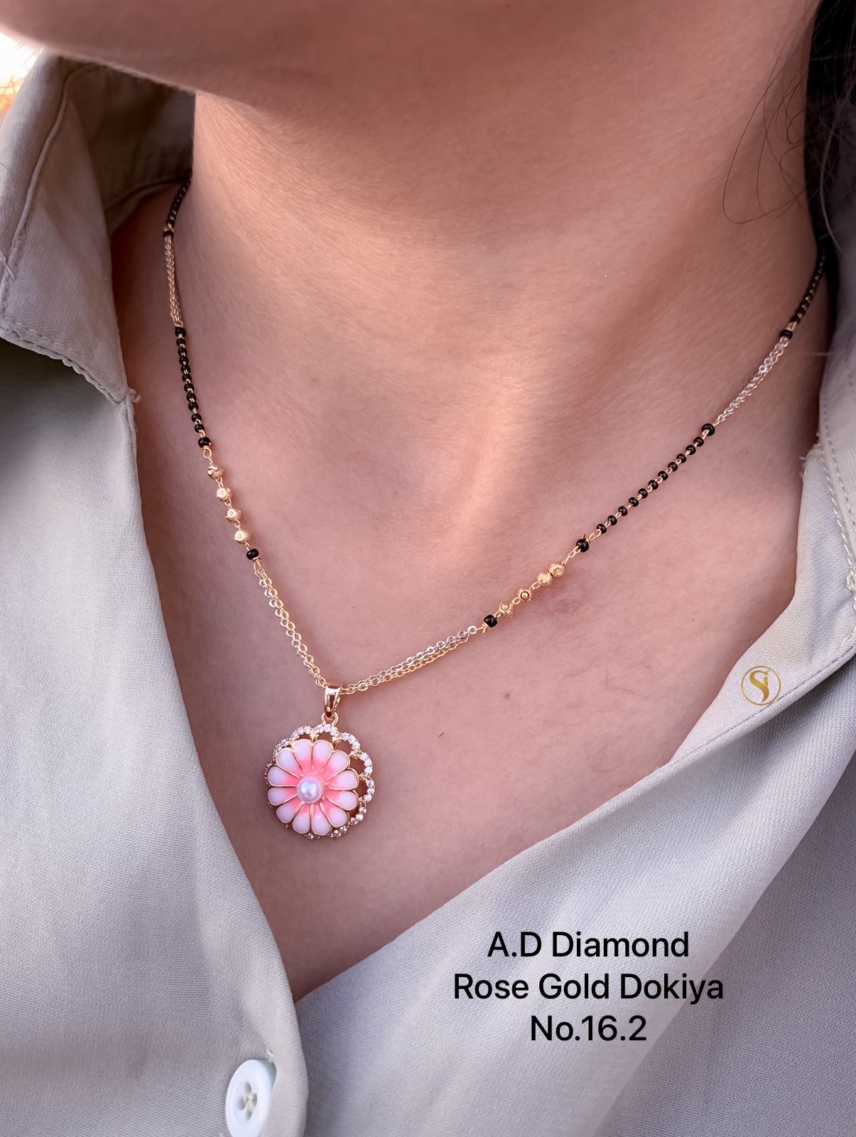 AD Diamond Fancy Rose Gold And Silver Dokiya Mangalsutra 7 Wholesale shop In Surat
